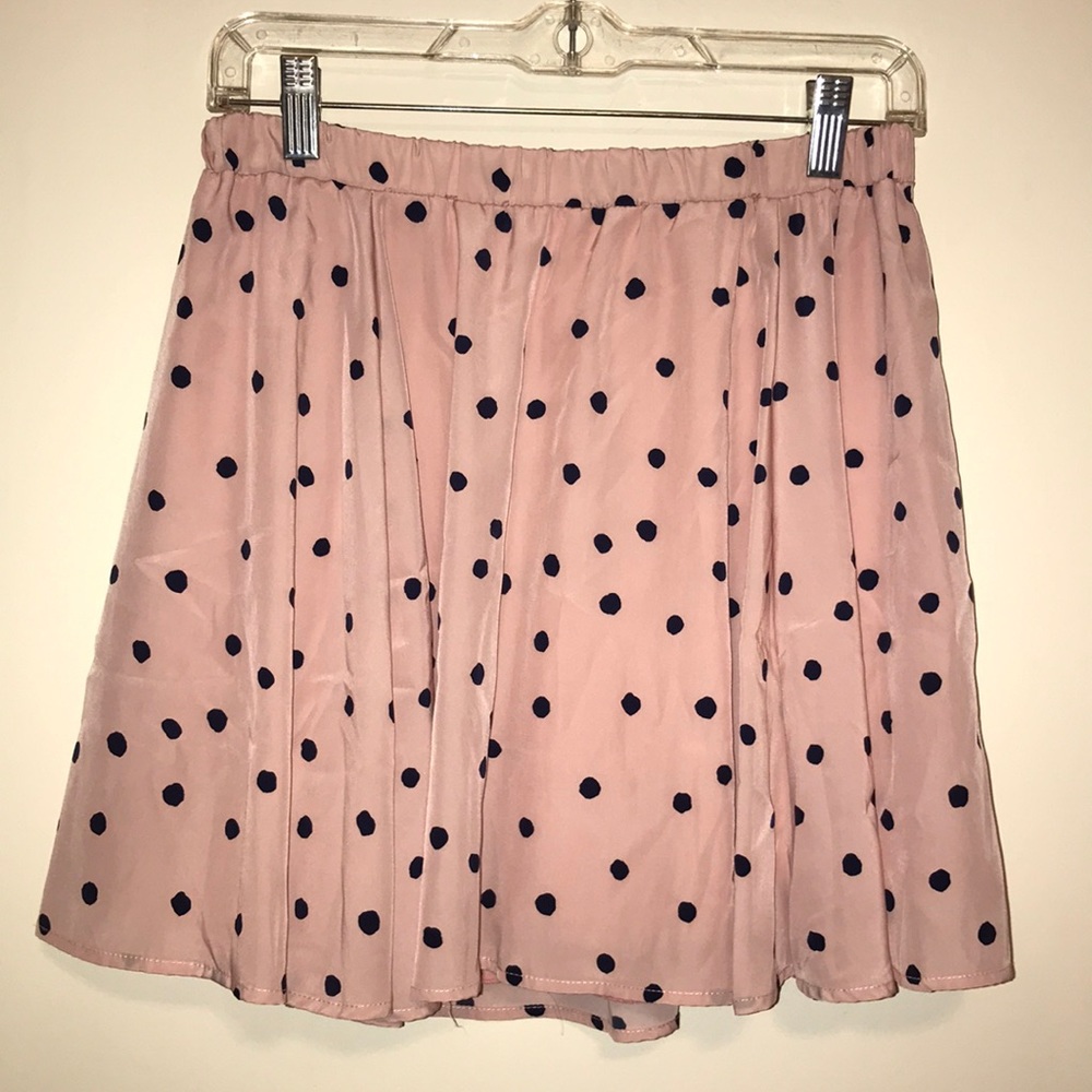 francesca’s M Pink Skirt with Navy Polkadots NWT